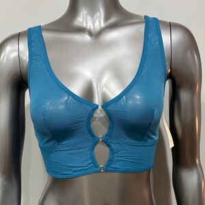 NWOT COLSIE Sheer Mesh Teal Blue Bralette - Lightweight w/ Gold Ring Keyholes